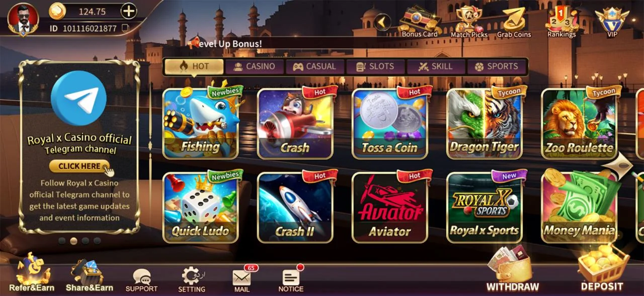 Royal X Casino on PC Royal X Casino game lobby running full-screen on a Windows PC via Android emulator